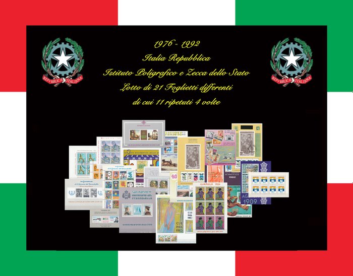 Preview of the first image of Italian Republic 1976/1992 - Lot of 21 souvenir sheets of the ‘Poligrafico dello Stato’ including 1.