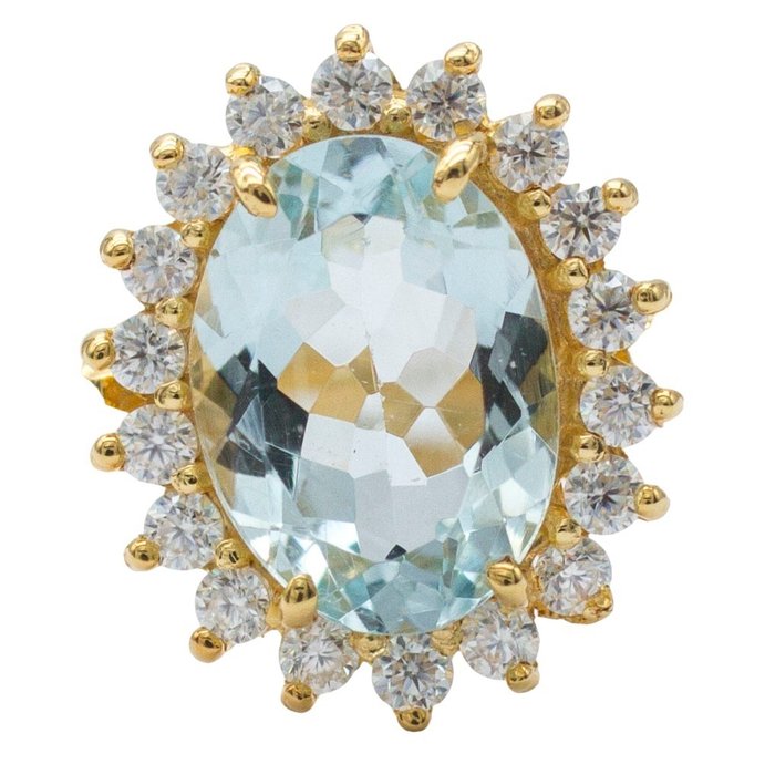 Preview of the first image of 18 kt. Yellow gold - Ring - 1.54 ct Aquamarine - Diamonds.