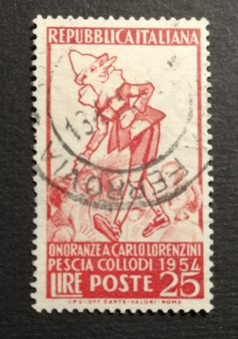 Preview of the first image of Italian Republic 1954 - Honours to Carlo Lorenzini (Collodi) Pinocchio with white background - Sass.