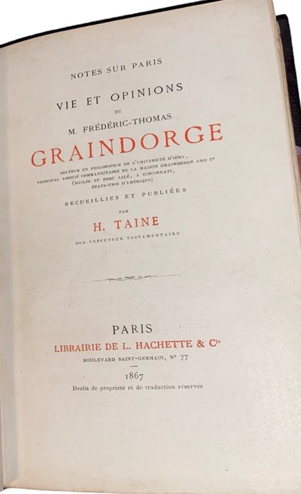Image 2 of Hyppolithe Taine - Vie et opinion de Mr. Frédéric-Thomas Graindorge - 1867