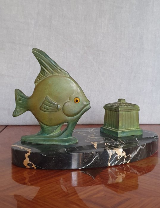 Preview of the first image of Inkwell, Sculpture, art deco pen holder fish.