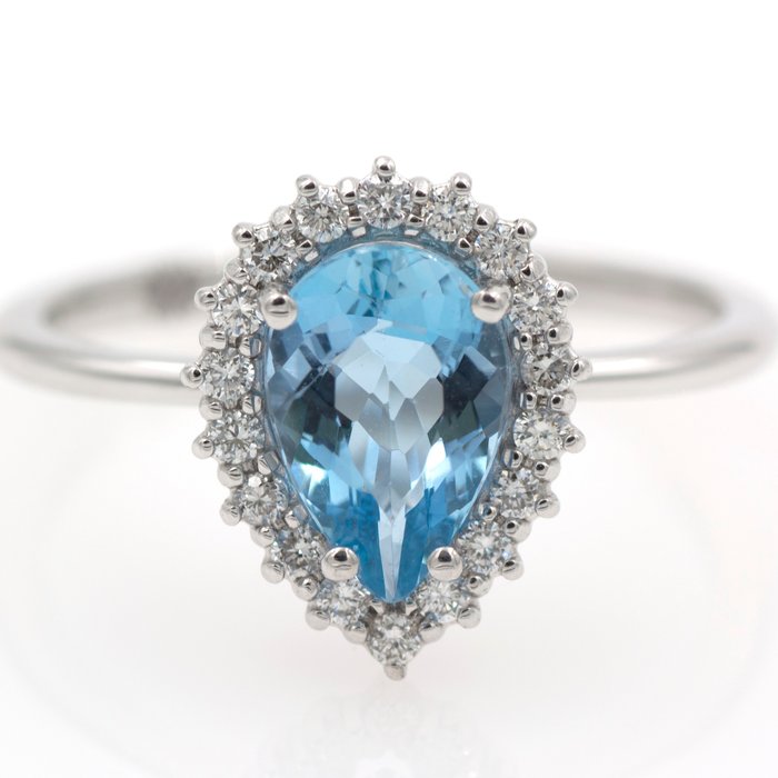 Preview of the first image of 18 kt. White gold - Ring - 1.15 ct Aquamarine - Diamonds.