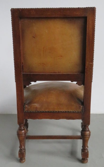 Image 3 of Armchair - Neoclassical - Leather, Oak - Late 19th century