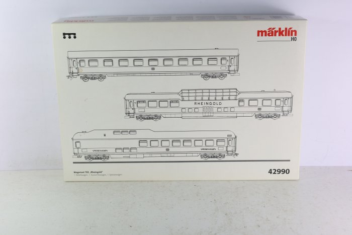 Image 2 of Märklin H0 - 42990 - Passenger carriage set - Set of 3 carriages 'Rheingold' TEE with lighting - DB