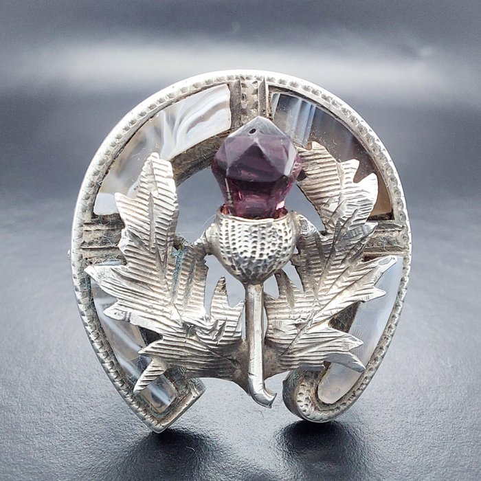 Preview of the first image of Adie & Lovekin Antique 1902 - 925 Silver - Brooch Amethyst - Agate.