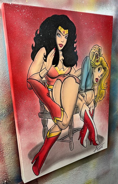 Image 2 of Wonder Woman spanks naughty Supergirl - Original illustration by Alvin Silvrants