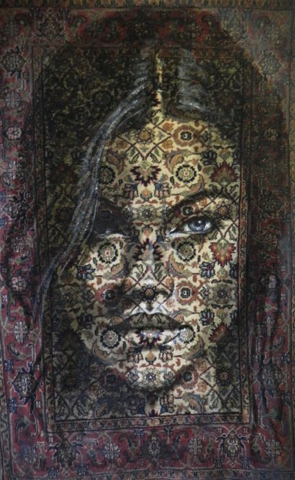 Preview of the first image of Jacqueline Klein Breteler - Portrait on a real Persian carpet (XXL).