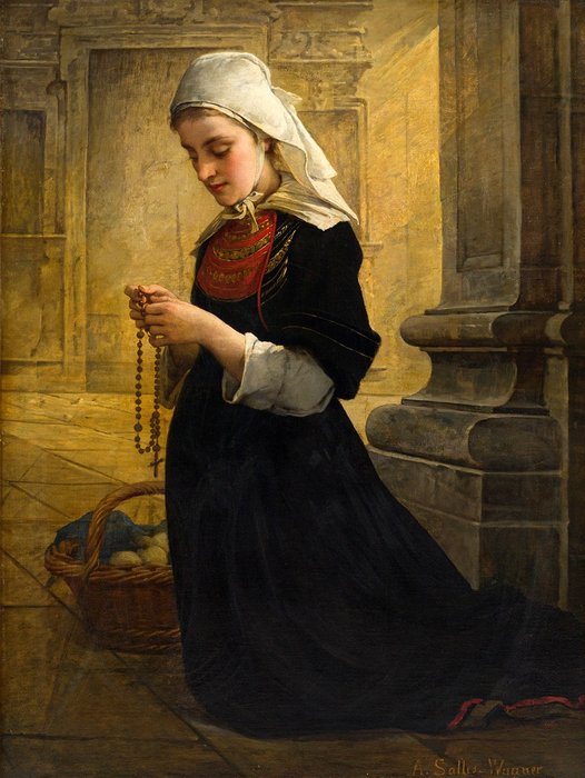 Preview of the first image of Adelaide Salles-Wagner (1824-1890) - Breton Girl Praying (Ragazza bretone che prega).