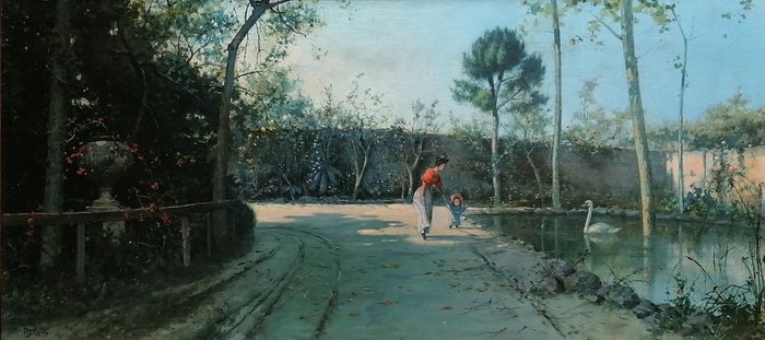 Preview of the first image of Michele Catti (1855 - 1914) - Passeggiata nei giardini.