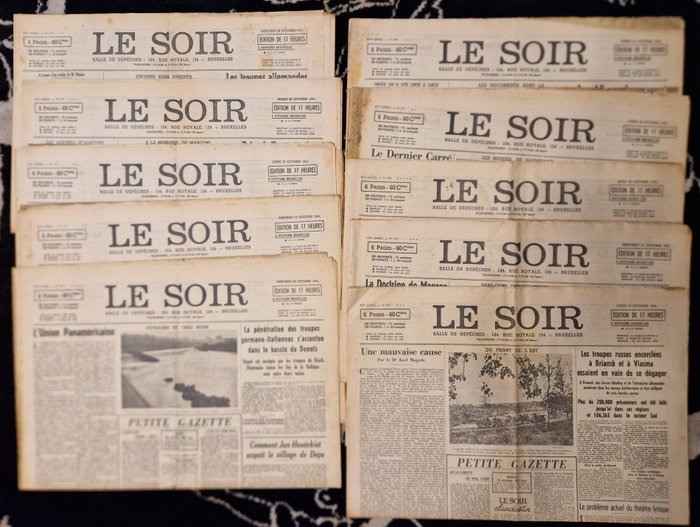 Preview of the first image of Tintin - Ensemble de 10 journaux le soir- Tintin - L'étoile mystérieuse + Crabe - (1941).