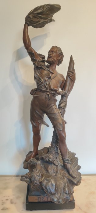 Preview of the first image of Arthur Waagen (1869-1910) - Sculpture, shipwrecked with flag "Detresse" - 72 cm - Spelter - ca. 190.