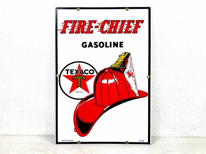 Preview of the first image of Sign - Emaille -1990-Texaco - "Fire Chief " TEXACO" gasoline"- 1990 - Texaco - 1990-2000.