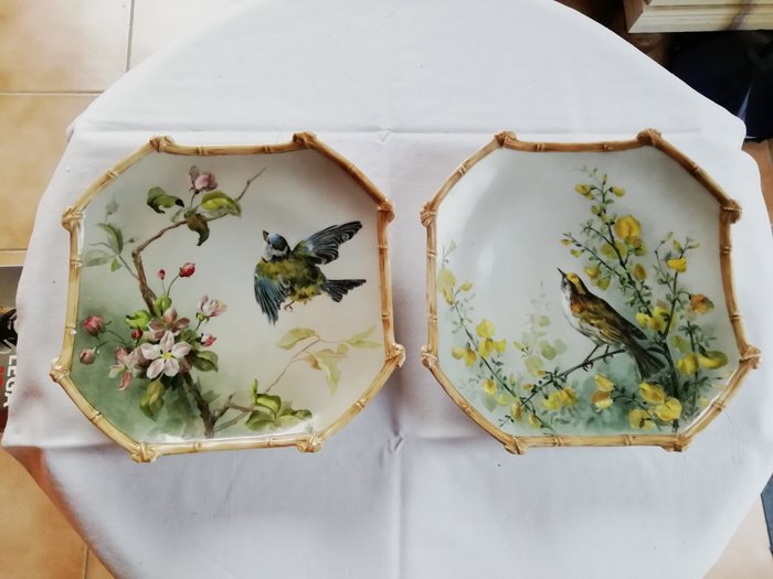 Image 2 of M.Brouhon & J.Bahier - decorative plates with bird & flower decor (2) - Earthenware