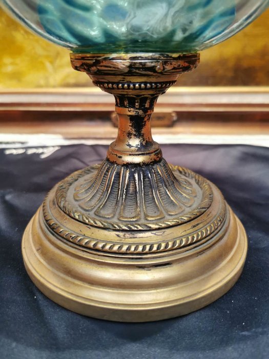 Image 3 of Table lamp, oil lamp - Copper, Glass, Spelter - Early 20th century