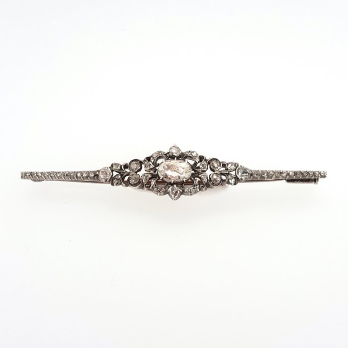 Image 3 of 14 kt. Gold, Silver - Brooch - 0.40 ct Diamond - 50 rose cut diamonds - 1.00 ct in total