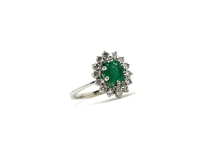 Preview of the first image of NO RESERVE - 18 kt. Platinum, White gold - Ring - 0.50 ct Emerald - Diamonds.