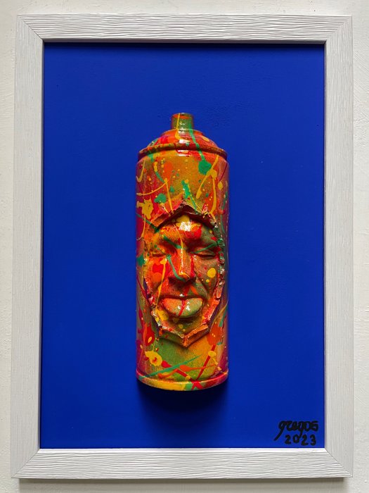 Preview of the first image of Gregos (1972) - Framed mockery spray can.