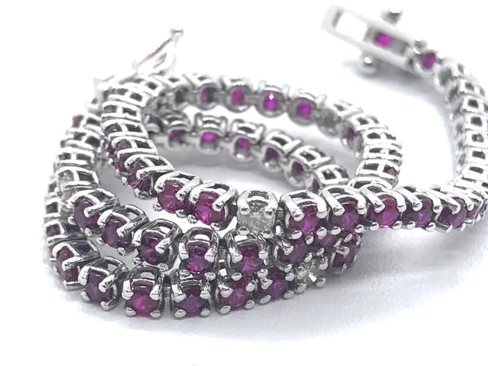 Preview of the first image of 18 kt. White gold - Bracelet - 3.08 ct Ruby - Diamonds.