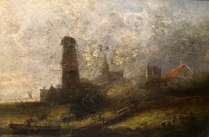 Preview of the first image of Dutch school (XIX) - Dutch landscape with mill.