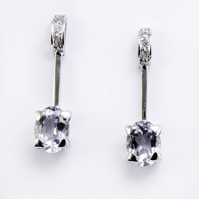 Preview of the first image of 18 kt. White gold - Earrings - 2.30 ct Aquamarine - Diamonds.