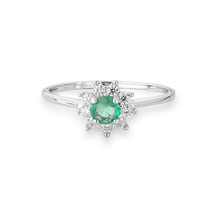 14 kt. Gold, White gold - Ring Emerald