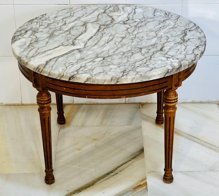 Image 2 of round auxiliary table - Mahogany, Marble - 20th century