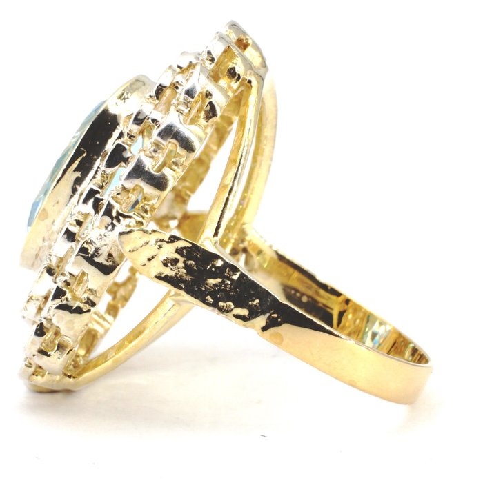 Image 3 of 14 kt. Gold, Silver - Ring Aquamarine - Diamonds