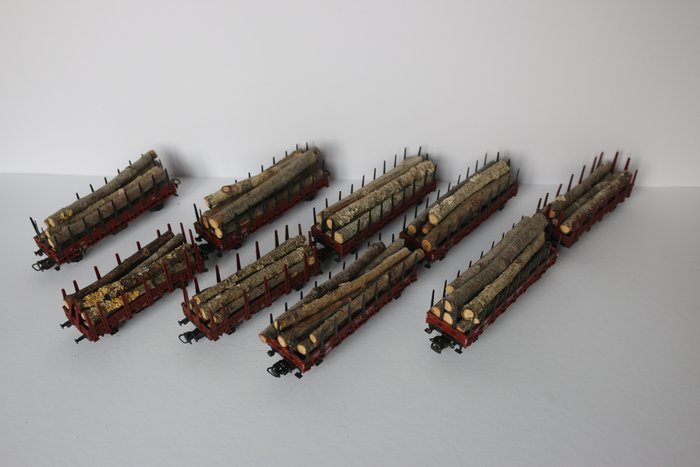 Preview of the first image of Märklin H0 - 4694/4459 - Freight carriage - 9 stake cars - DB.