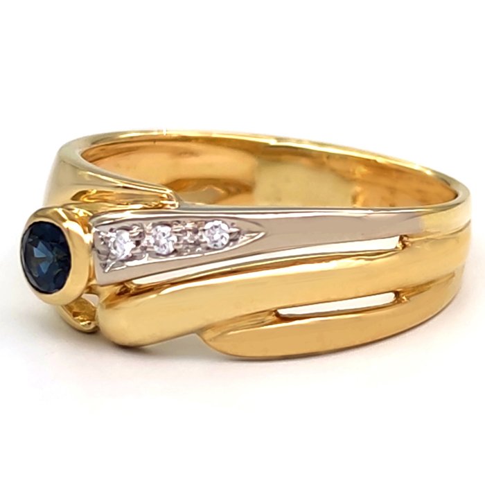 Image 3 of 18 kt. White gold, Yellow gold - Ring - 0.60 ct Sapphire - 0.05 ct Diamonds