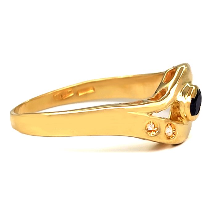 Image 2 of 18 kt. Yellow gold - Ring - 0.25 ct Sapphire - 0.04 ct Diamonds