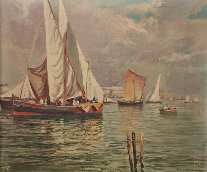 Image 3 of Scuola italiana (XIX), firmato Pasini - Marina di Napoli con barche e pescatori