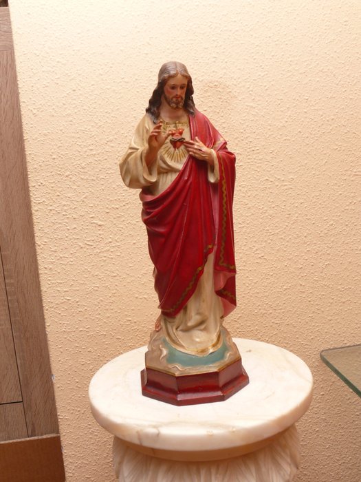 Image 2 of Sculpture, Sacred Heart of Jesus, Olot - Pulp wood, Glass, Wood - First half 20th century