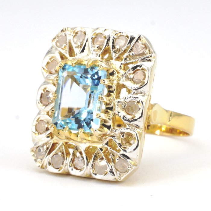 Image 2 of 14 kt. Gold, Silver - Ring Aquamarine - Diamonds