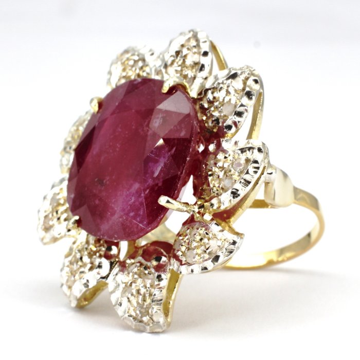 Image 3 of 14 kt. Gold, Silver - Ring Ruby - Diamonds