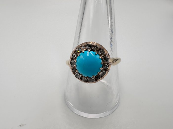 Preview of the first image of 14 kt. Yellow gold - Ring Turquoise - Diamonds.