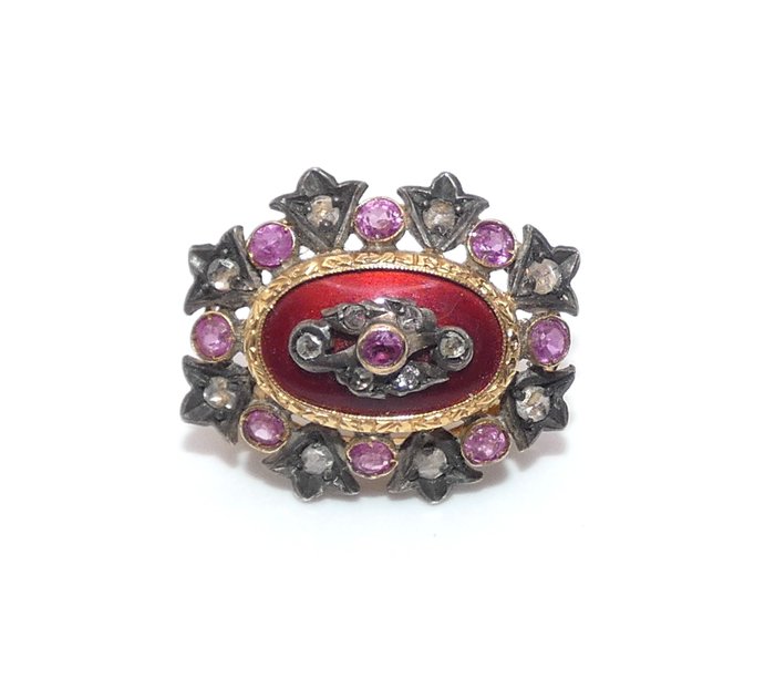 Preview of the first image of 18 kt. Gold, Silver - Brooch Ruby.