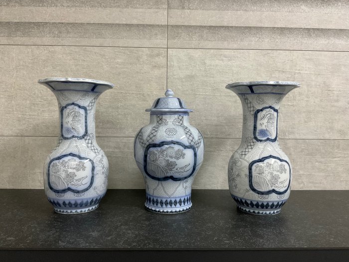 Image 2 of 3 beautiful vases by Petrus Regout - Ceramic