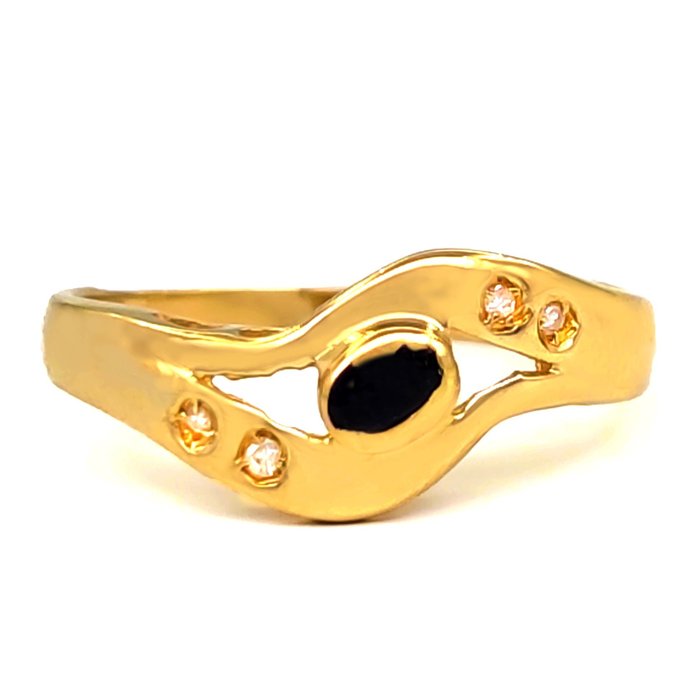 Preview of the first image of 18 kt. Yellow gold - Ring - 0.25 ct Sapphire - 0.04 ct Diamonds.