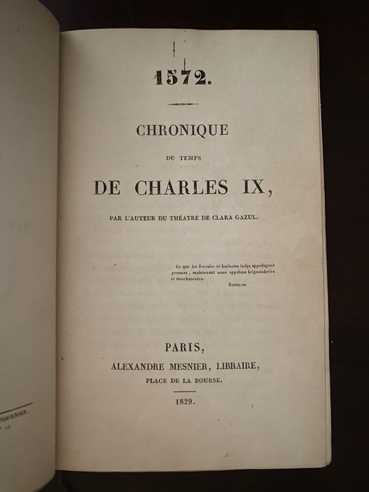 Preview of the first image of Prosper Mérimée - Chronique du temps de Charles IX [reliure de E. Pagant] - 1829.
