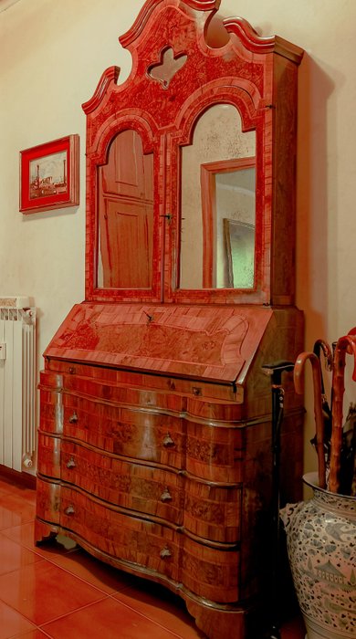 Image 3 of Bureau cabinet - Baroque style - Walnut - Mid 20th century