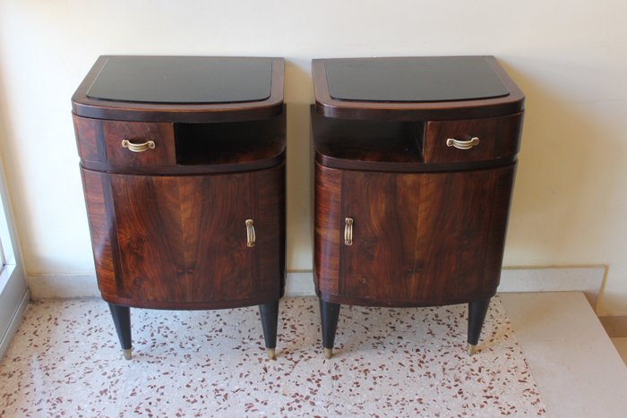 Image 3 of Pair of open Art Déco bedside tables with top in Black Opaline