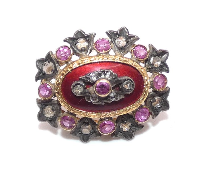 Image 2 of 18 kt. Gold, Silver - Brooch Ruby