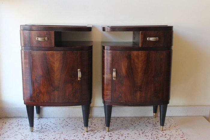 Image 2 of Pair of open Art Déco bedside tables with top in Black Opaline
