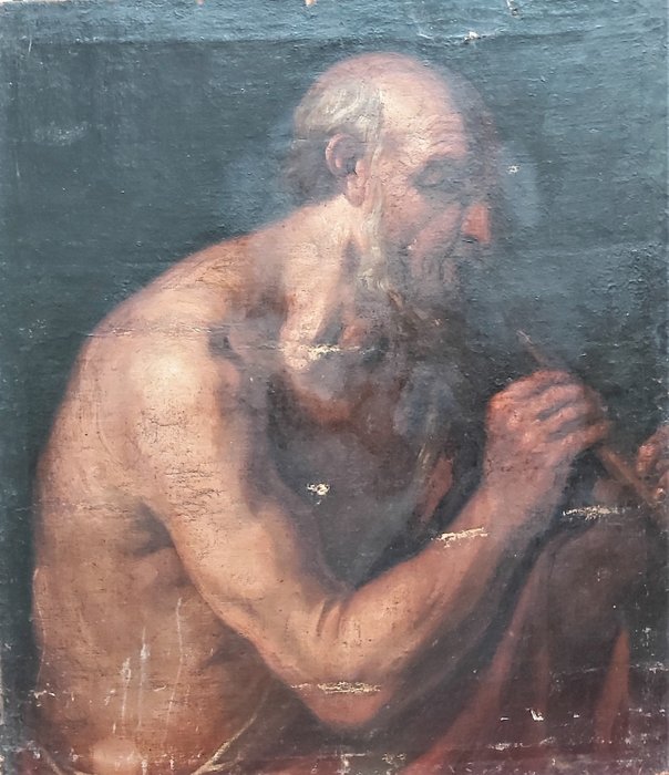 Preview of the first image of Flemish School . (XVII-XVIII ) Circle of Jacob Jordaens - Study of a bust of a man playing the flut.