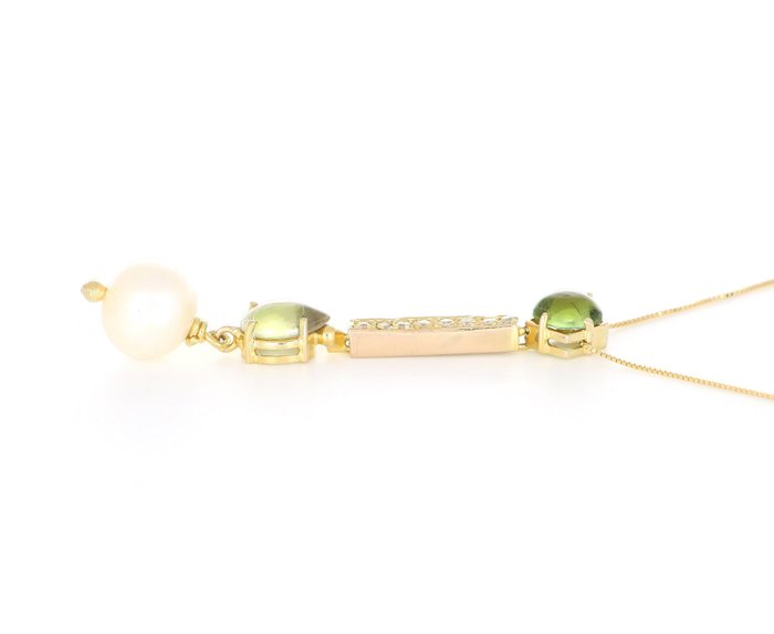 Image 3 of '' No Reserve Price '' - 18 kt. Akoya pearl, Yellow gold - Necklace with pendant - 1.60 ct Peridot