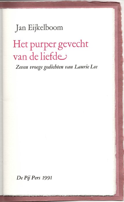 Image 2 of Laurie Lee / Jan Eijkelboom - Het purper gevecht van de liefde, Zeven vroege gedichten van Laurie L