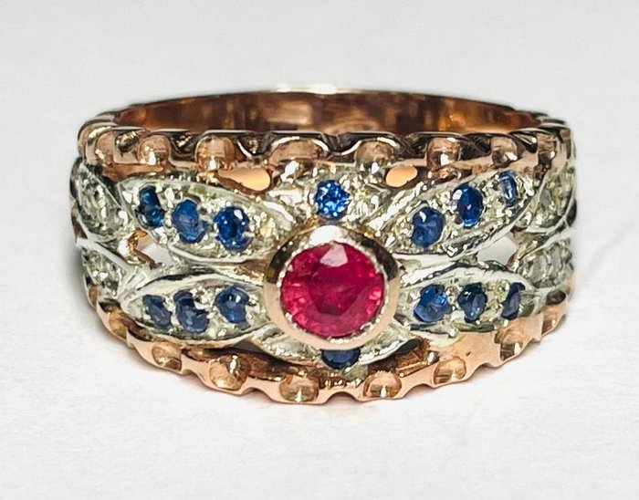 Preview of the first image of senza prezzo di riserva - 14 kt. Gold, Silver - Ring - 0.22 ct Ruby - Rubies, Sapphires.