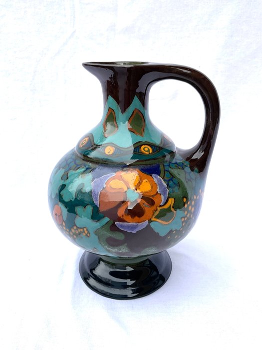 Image 2 of Willem Hartgring - Arnhemse Fayencefabriek - Earthenware Art Nouveau jug