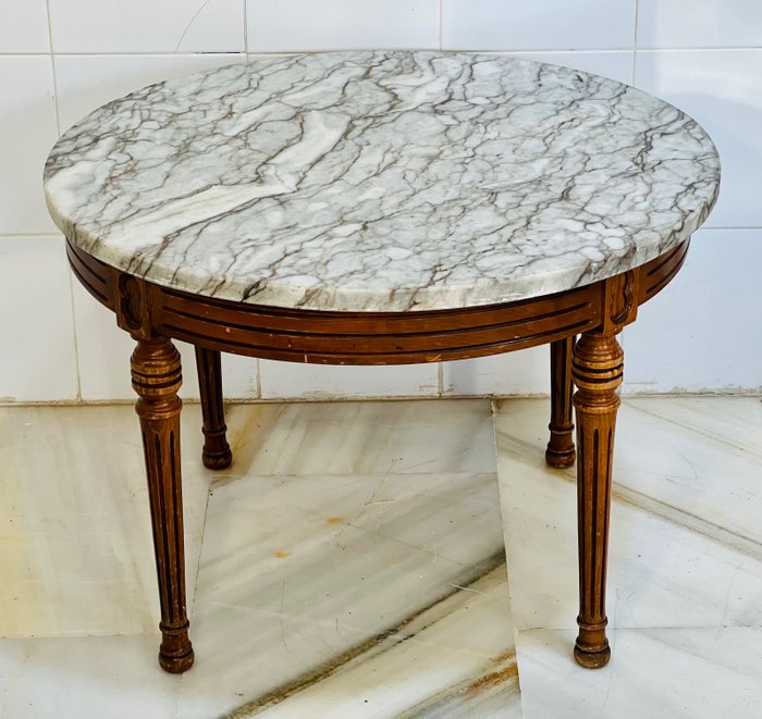 Image 3 of round auxiliary table - Mahogany, Marble - 20th century