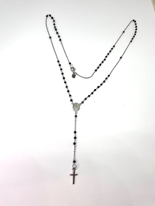Preview of the first image of no reserve price - 18 kt. White gold - Necklace Onyx - black onyx diameter 2 mm.